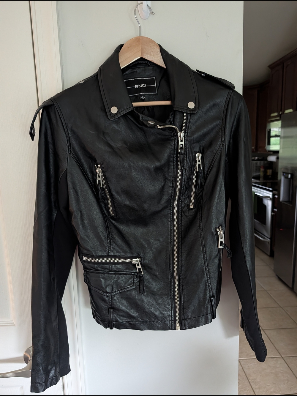BNCI Woman's Black Jacket With Zippers - Size Medium